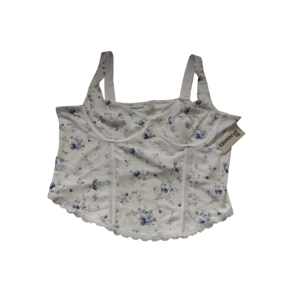 No Boundaries Floral Bustier Crop Top  White W/ Blue & Pink Flowers New Size XXL
